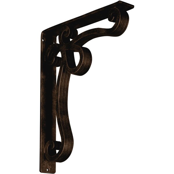 Ekena Millwork Orleans Wrought Iron Bracket, (Triple center brace), Antiqued Bronze 2"W x 12"D x 15"H BKTM02X12X15TOLABZ - main